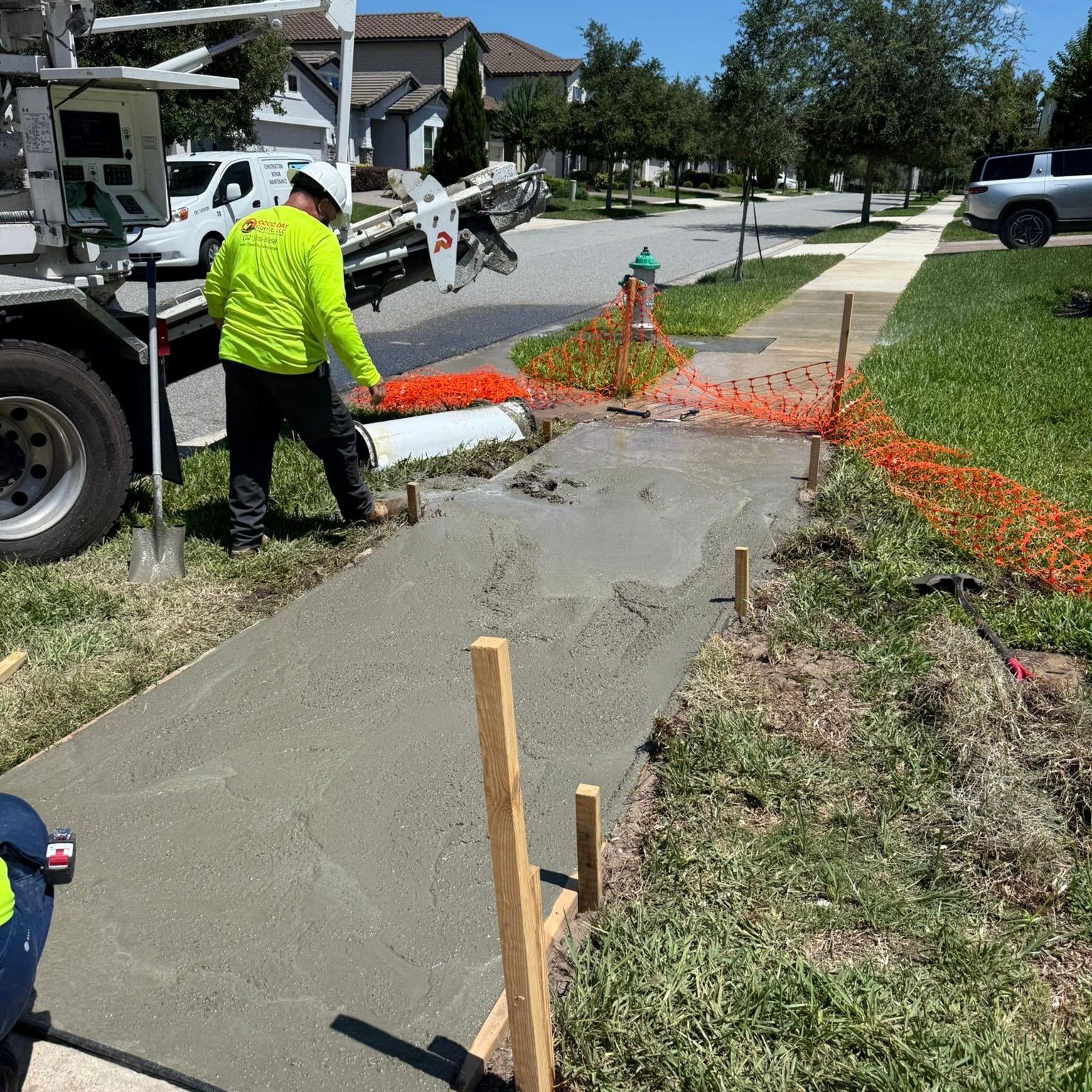 Concrete sidewalk installation in Mount Dora by FB Solutions